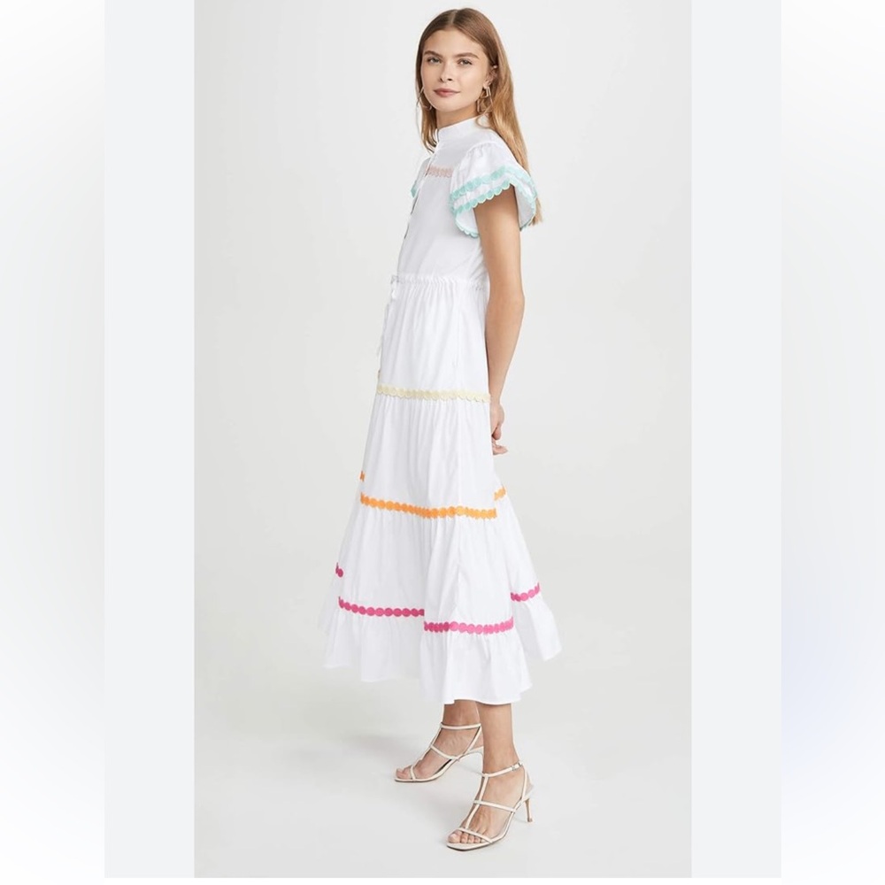Mazik white Colorful stripe Dress with Rainbow Accents S